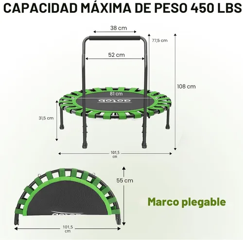 Miniatura 2 de AOTOB Trampolín de Fitness de 40/48" para Adultos, Carga Máxima 450 LBS, Mini Trampolín Plegable con Cuerdas Elásticas Duraderas, Pequeño Trampolín