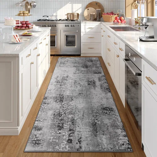 Miniatura 30 de Kelarea Alfombra lavable para sala de estar, 5 x 7 antideslizante, alfombras modernas abstractas color beige, alfombra de pelo bajo fácil