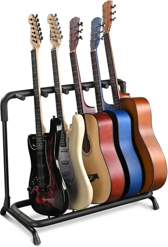 AW Soporte para 5 guitarras Múltiples Guitarras Rack Soporte de guitarra plegable piso múltiple para banda Stage Bajo eléctrico Guitarra acústica