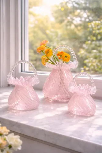 Juego de jarrón de cristal rosa, decoración de bolso para uso versátil y decoración de diseño elegante decorativo