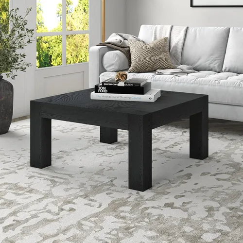 Miniatura 6 de Henn&Hart Mesa de centro cuadrada de 34 pulgadas con parte superior de madera para sala de estar, sala familiar, oficina o apartamento, color negro
