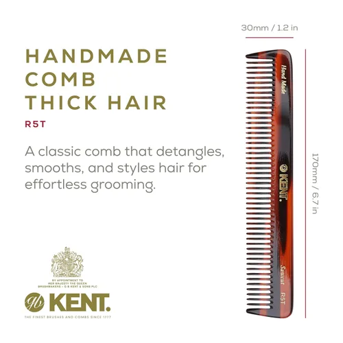 Miniatura 2 de Kent R5T - Peine desenredante de dientes anchos, peine de dientes anchos para tocador, barba para cabello grueso, rizado, ondulado, peines