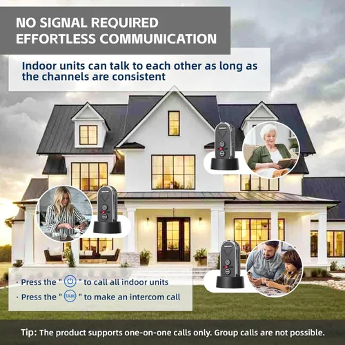 Miniatura 5 de Timbre inalámbrico para el hogar, sistema de intercomunicación inalámbrico de 4900 pies de largo alcance, timbre de intercomunicador bidireccional