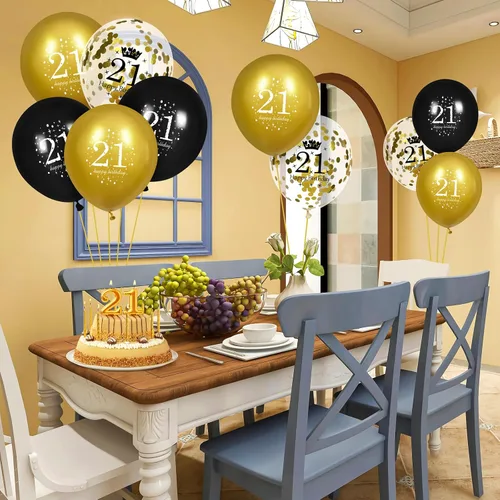 Miniatura 4 de Globos de cumpleaños número 21 para hombres, 15 globos de feliz cumpleaños número 21 para hombres y mujeres de 21 años de edad, suministros