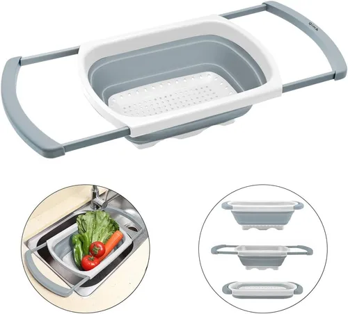 Miniatura 2 de Qimh Colador Plegable Coladores y Escurridores de Silicona para Cocina Sobre el Fregadero con Asas Extensibles Colador Plegable para Verduras