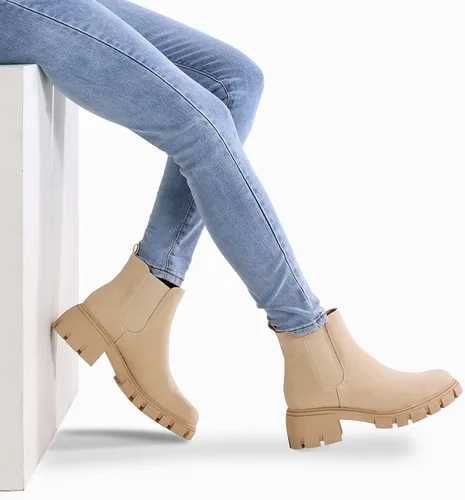 Miniatura 5 de mysoft Botas Chelsea de plataforma para mujer, con suela de lengüeta, botines de tacón grueso
