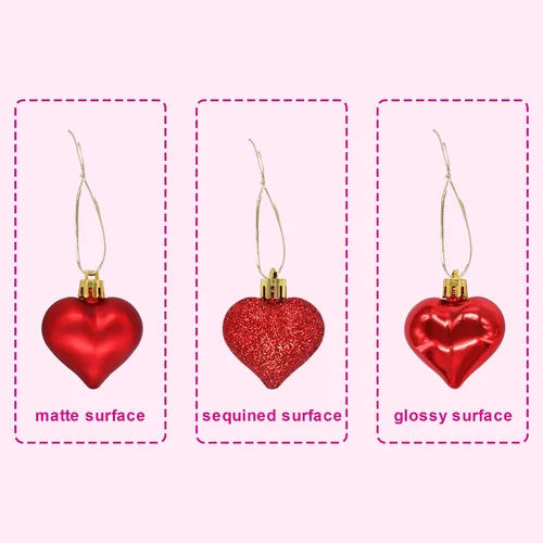 Miniatura 3 de Decoraciones para el día de San Valentín, decoración de corazón, 36 piezas de adornos de plástico rojo, plateado, rosa, blanco, árbol de Navidad