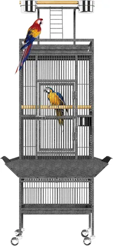 Jaula para pájaros de 61 pulgadas con parte superior de juego, jaula para pájaros extra grande con perchas de madera, alimentador para periquitos,
