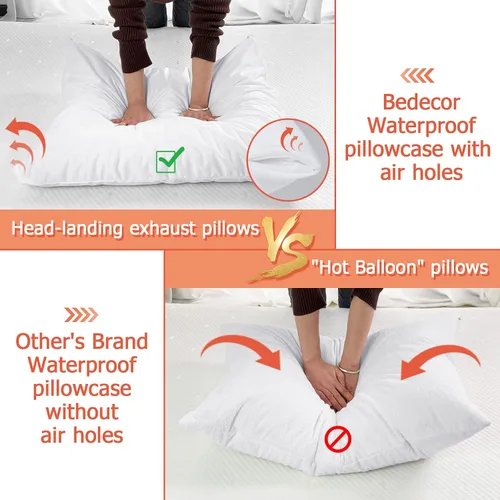 Miniatura 3 de Bedecor Paquete de 2 protectores de almohada Queen con cremallera, fundas de almohada impermeables, suaves, a prueba de polvo, con agujeros