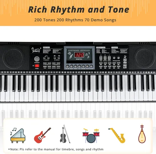 Miniatura 6 de GLARRY Juego de teclado eléctrico de tamaño completo de 61 teclas para principiantes, niños, teclado de música portátil, regalos de Navidad