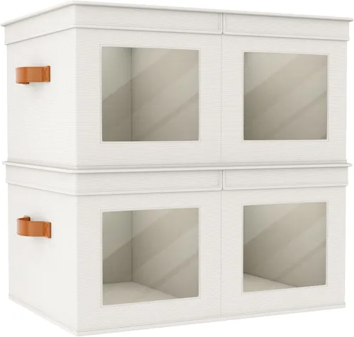 Miniatura 10 de Univivi Cajas de almacenamiento plegables de tela con tapas para ropa, [paquete de 3] cajas organizadoras de armario con asas para el hogar, Beige