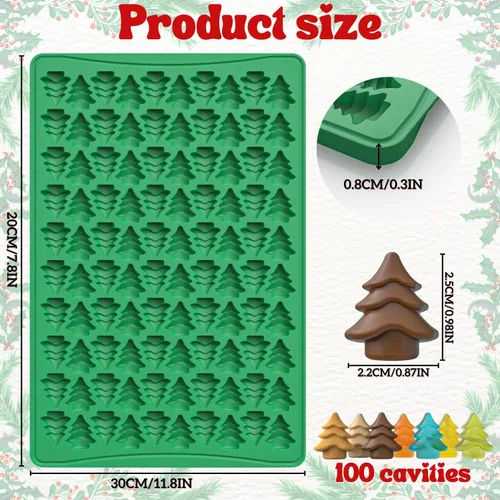 Miniatura 2 de Crethinkaty Mini moldes para árbol de Navidad, molde de silicona de 100 cavidades para gomitas, galletas, pudín, gelatina y galletas de perro