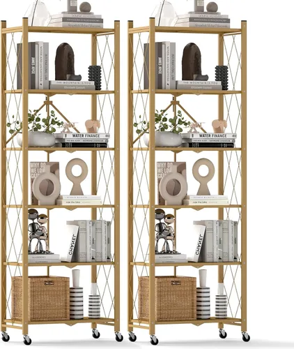Miniatura 16 de DEANIC Estantería plegable de 5 estantes con ruedas, Estantería rodante de almacenamiento de servicio pesado, Unidad de estantería de alambre