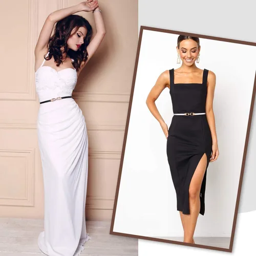 Miniatura 3 de JASGOOD Cinturón de cuero delgado para mujer, cinturones de cintura fina para vestidos de hasta 37 pulgadas con hebilla dorada, paquete de 2