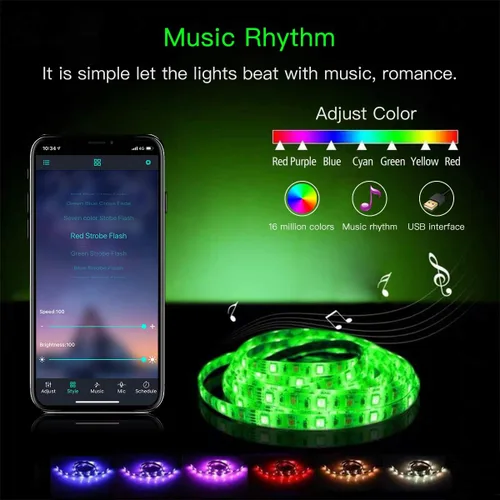 Miniatura 6 de KIKO Tira de luces LED alimentadas por pilas de 2 m, USB/funcionan con pilas, 60 LED 5050 RGB, luces LED de cumpleaños y Navidad con control remoto