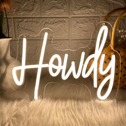 Howdy Letrero de neón para decoración de pared, letreros con luz LED USB para dormitorio, cumpleaños, boda, fiesta, novio, novia, amante,