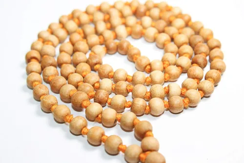 Miniatura 2 de IS4A 8MM TULSI BASIL BASIL COLLAR DE ORACIÓN JAPA MALA COLLAR NOTADO A MANO. KARMA (108+1) CUENTAS. Bendito y energizado Rosario de budismo tibetano