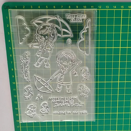 Miniatura 3 de Rainy Girl - Juego de sellos y troqueles transparentes para hacer tarjetas, plantillas cortadas para álbumes de recortes, álbum de fotos, papel