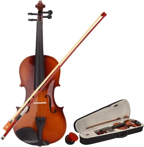 Violín acústico natural de tamaño completo 4/4 con estuche, arco y colofonia, ideal para estudiantes y principiantes, natural