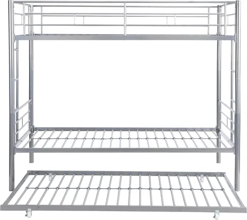 Miniatura 9 de Merax Litera de metal resistente de tamaño individual sobre individual con nido y escalera extraíble, se puede dividir en dos camas, no necesita