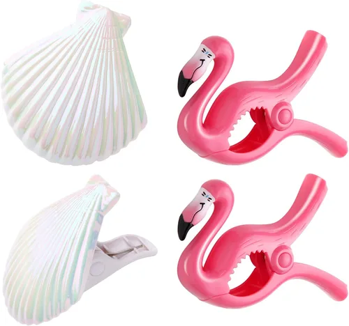 Miniatura 10 de Clips de toalla de playa para sillas de playa, sillas de descanso, estantes de secado, alfileres decorativos a prueba de viento (4 piezas)