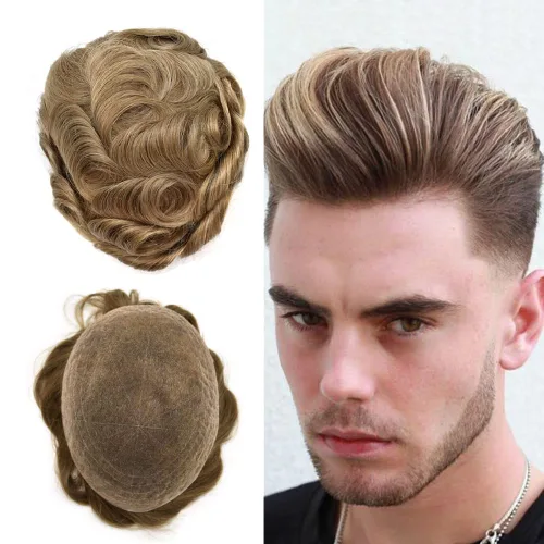Miniatura 75 de PUNRU HAIR Completo Swiss Lace Toupee para hombres Sistema de cabello humano real Sistema de reemplazo de cabello humano para hombre Toupee