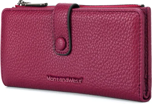 Miniatura 13 de Montana West Billetera pequeña para mujer, de piel auténtica, triple pliegue, tarjetero Rfid con cremallera y bolsillo para monedas, Un negro, Casual
