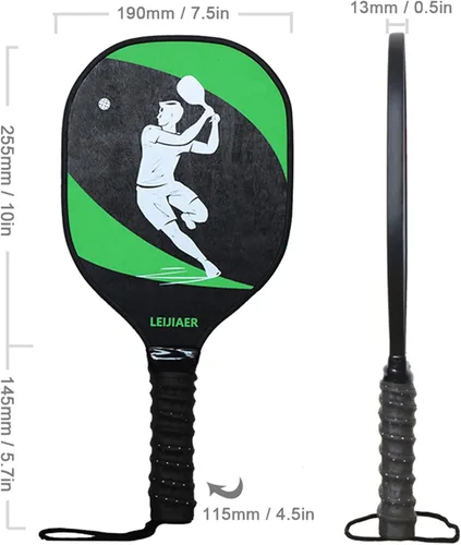 Miniatura 6 de Juego de 2 palas de pickleball con 2 raquetas de fibra de vidrio, 2 bolas de pickleball con bolsa de transporte para interiores y exteriores