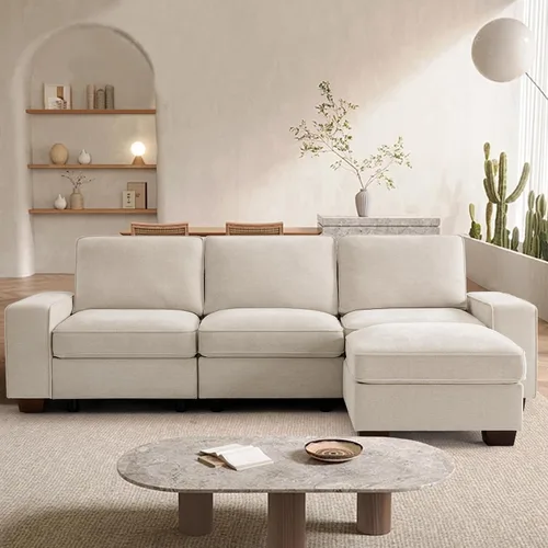 Miniatura 10 de TEKAMON Sofá Modular de 100" con Almacenamiento en los Asientos, Cómodo Sofá de Tela Chenilla de 3 Plazas para Sala de Estar, Oficina, Apartamento
