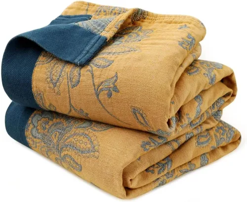 Miniatura 13 de Cobija para cama de estilo bohemio, 100 % algodón, ultra suave, edredón rústico, cobija de otoño, estampado floral, cobija grande rústica para sofá