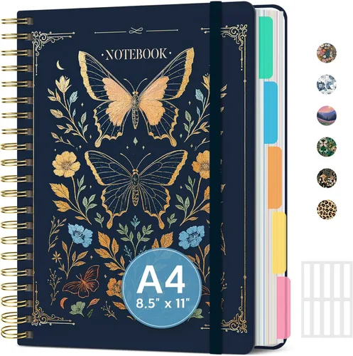 Miniatura 14 de Cuadernos grandes con forro en espiral para el trabajo con divisores y pestañas extraíbles, 8.5 x 11 pulgadas, bonito cuaderno de tapa dura de 5