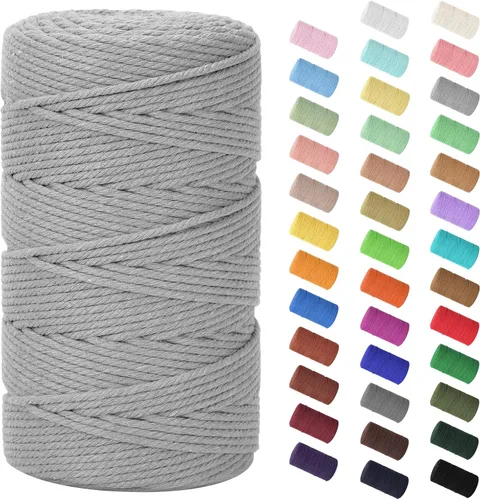 Miniatura 110 de Cordón de macramé de 0.079 in x 380 yardas (1140 pies), cuerda de algodón natural para colgar en la pared, ganchos de plantas, manualidades, Beige