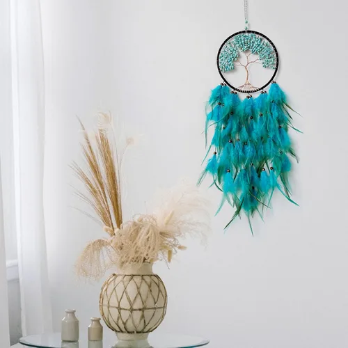 Miniatura 9 de Atrapasueños, Atrapasueños Árbol de la Vida Decoración de Pared, con Piedra de Cristal Curativo Natural, Atrapasueños Perfecto Turquesa Hecho a Mano