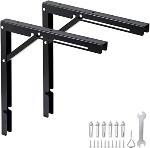 Miniatura 7 de Soportes plegables para estantes de 24 pulgadas, soporte de estante plegable de metal resistente para mesa de banco, bisagra de estante montado