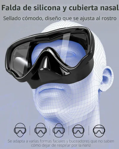 Miniatura 3 de EverSport Gafas de natación para adultos con cubierta para la nariz, máscara de buceo transparente antivaho amplia visión sin borrosidad
