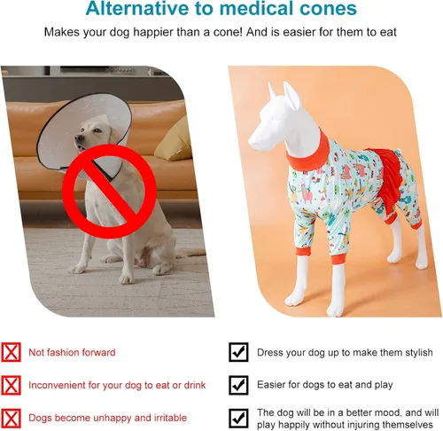 Miniatura 6 de LovinPet Pijamas para perros grandes - Protección UV, camisa de recuperación postoperatoria, tela ligera de punto elástica, estampado Aqua Alpaca