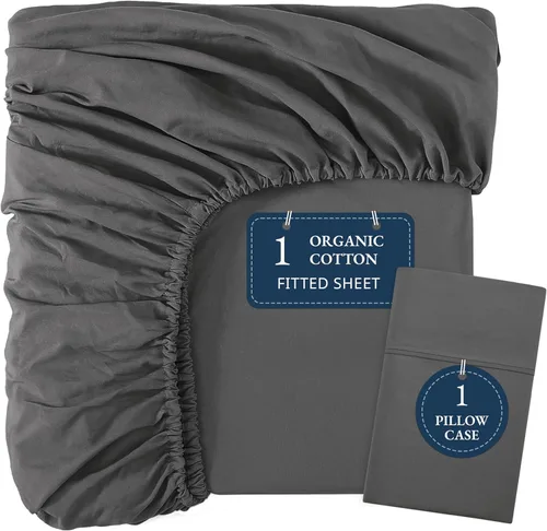 Miniatura 54 de LANE LINEN Juego de 2 piezas con sábana bajera 100% algodón orgánico tamaño individual y 1 funda de almohada, tejido de percal ligero, ultra suave