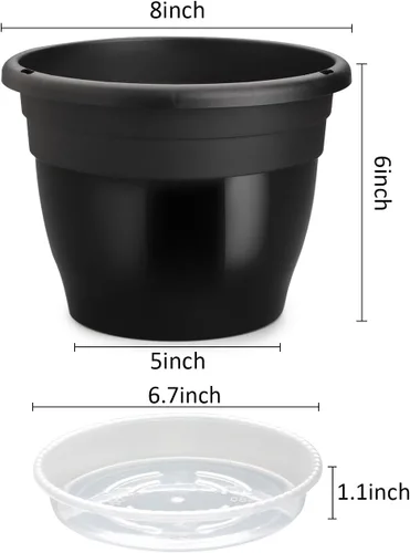 Miniatura 2 de RooTrimmer Juego de 10 macetas de 8 pulgadas con agujeros de drenaje y platillos, macetas para plantas de interior y exterior, macetas de orquídeas
