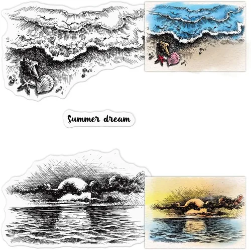 Sellos transparentes de fondo marino para hacer tarjetas y decoraciones de álbumes de fotos, sellos de puesta de sol, palabras de verano, sellos de