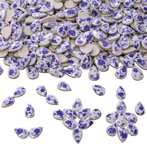 Miniatura 14 de Azulejos de mosaico de cerámica de 1 libra, color aleatorio, tamaño mixto, forma ovalada, piezas de cerámica de mosaico para manualidades