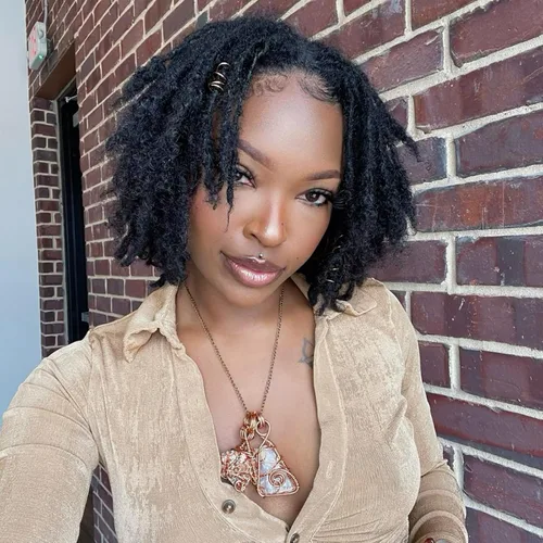 Miniatura 10 de Extensiones de cabello humano Loc de 0.2 cm de ancho, 4 pulgadas, 30 hebras, negro natural 100% completamente hechas a mano, extensiones