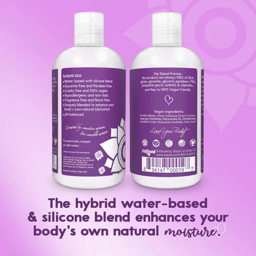 Miniatura 2 de Lubricante íntimo de seda Sliquid, lubricante a base de silicona y agua para mujeres y hombres, hipoalergénico, impermeable, sin fragancia, 8.5 oz