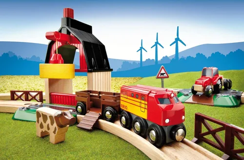Miniatura 5 de BRIO World Farm Railway Set - Juego de tren de madera de 20 piezas con certificación FSC y accesorios, funciona con todos los juegos de ferrocarril