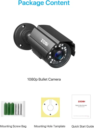 Miniatura 9 de ZOSI Sistema de cámara de seguridad CCTV 1080P HD TVI para el hogar y la oficina, cámara bnc de 2MP para exteriores e interiores, resistente a