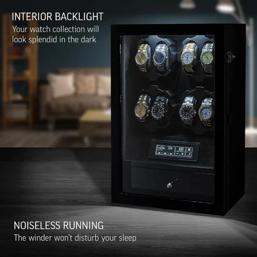 Miniatura 3 de Bobinadora de 8 relojes con retroiluminación LED y 5 cajones de almacenamiento para relojes