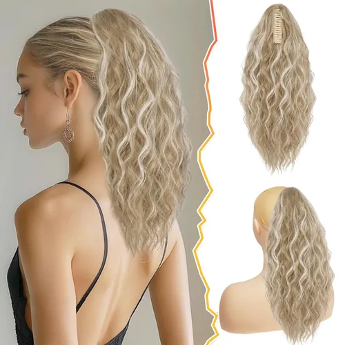 Miniatura 14 de BARSDAR Extensión de cola de caballo negra, extensiones de cabello de cola de caballo con clip de garra de 18 pulgadas para mujer, extensiones