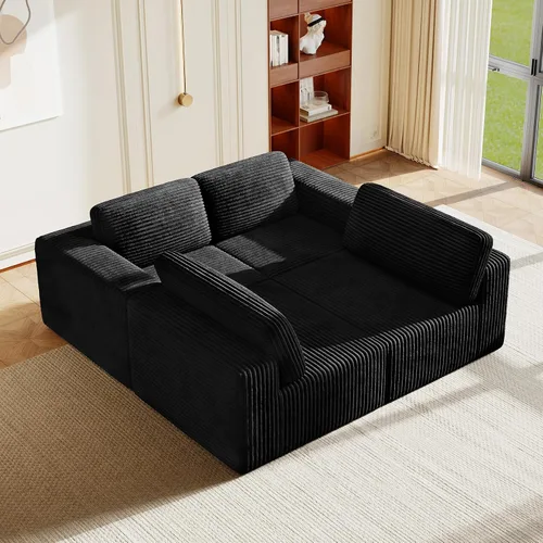 Miniatura 60 de Vesgantti Sofá modular en forma de U de 119 pulgadas, sofá modular de pana con asiento profundo y soporte de resortes, sofá convertible con 2 Beige