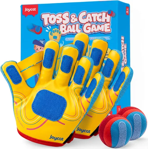 JoyCat Toss and Catch Ball Game with 2 Adjustable Gloves, 2 Soft Sticky Balls & Carry Bag, Toddler Baseball Glove Set, Outdoor Toys for Kids Ages