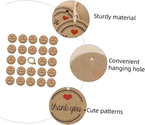 Miniatura 5 de EXCEART 100 piezas de papel kraft etiquetas colgantes regalos de Navidad etiquetas redondas regalo caramelo marrón Kraft etiquetas de agradecimiento
