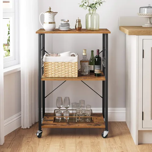 Miniatura 2 de VASAGLE Estante de cocina con ruedas, carrito de servicio de 23.6 pulgadas con 3 estantes, carrito de cocina, estante de microondas, para mini